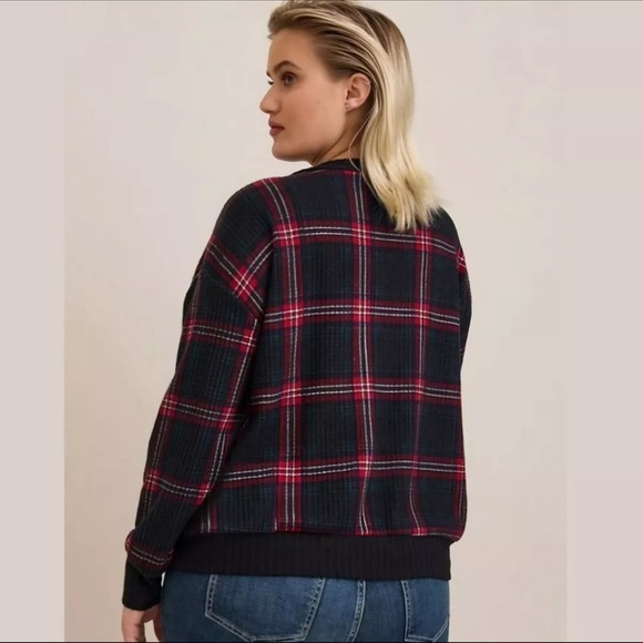 Torrid Long Sleeve Surplice V-Neck Brushed Waffle Sweater Plaid Size 00 Medium M - Picture 4 of 9